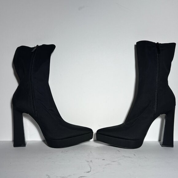 Zara NWOT Stretch Blk Fabric Platform Pointed Toe High Heel Booties Sz. 8 8.5 - Picture 5 of 16